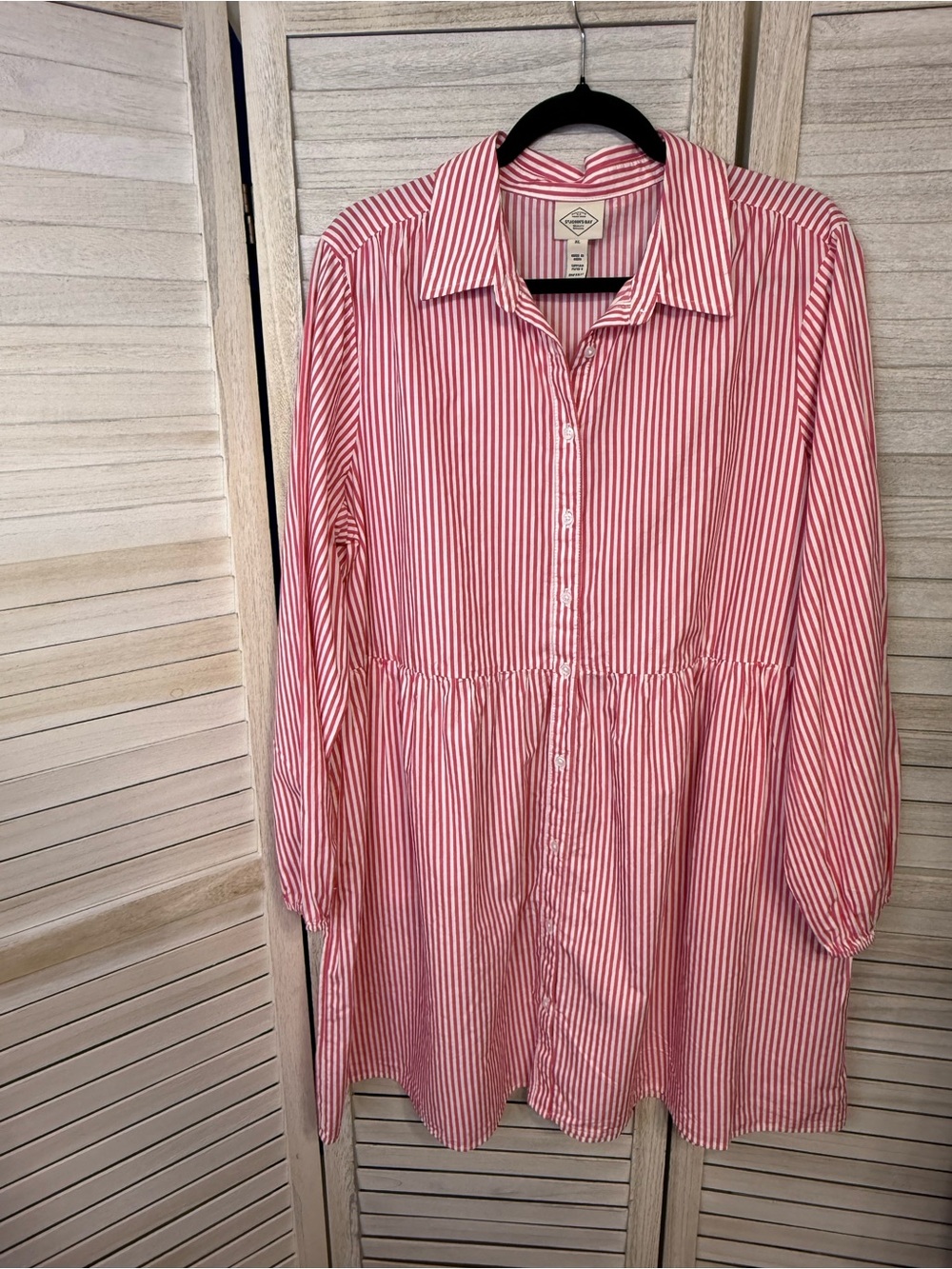 St. John's Bay Red and White Striped Long-Sleeve Shirt Dress